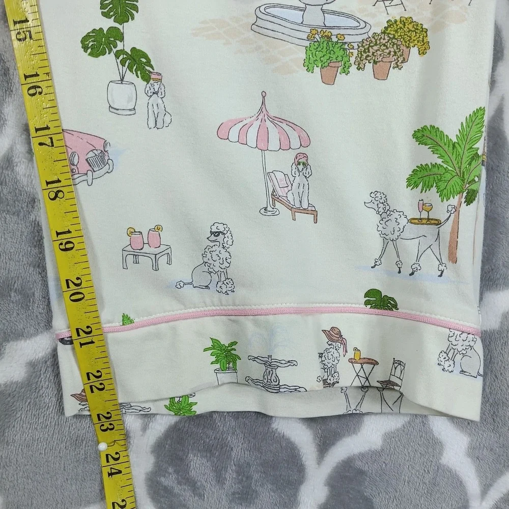 BedHead PJs Women XL Cream Poodle Print Cotton Stretch Button Up Pajama Set